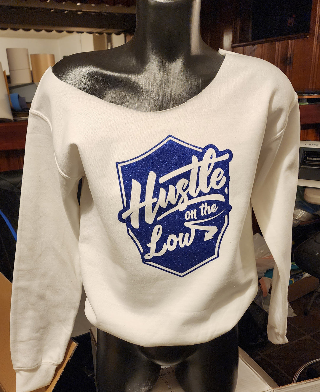 Hustle On the Low  White Sweatshirt